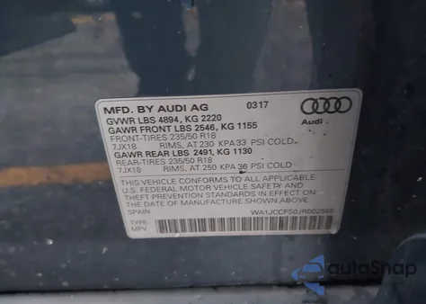 2018 Audi Q3 2.0T Premium/2.0T Sport Premium z USA, uszkodzony, nr VIN WA1JCCFS0JR002585